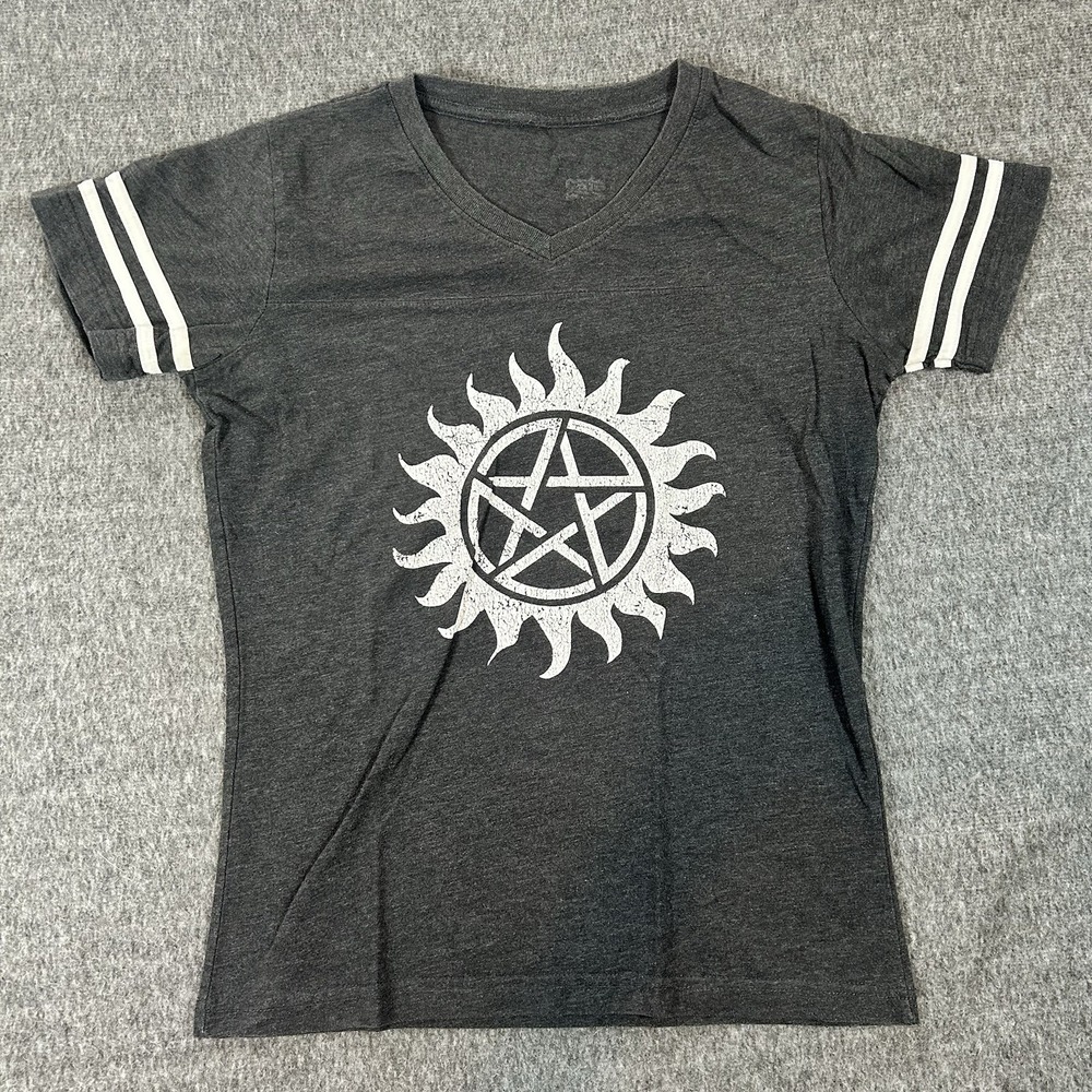 SUPERNATURAL T Shirt Top Womens Small Grey Anti‎ Possession Sun Symbol